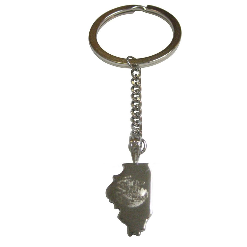 Illinois State Map Shape And Flag Design Keychain - image 1